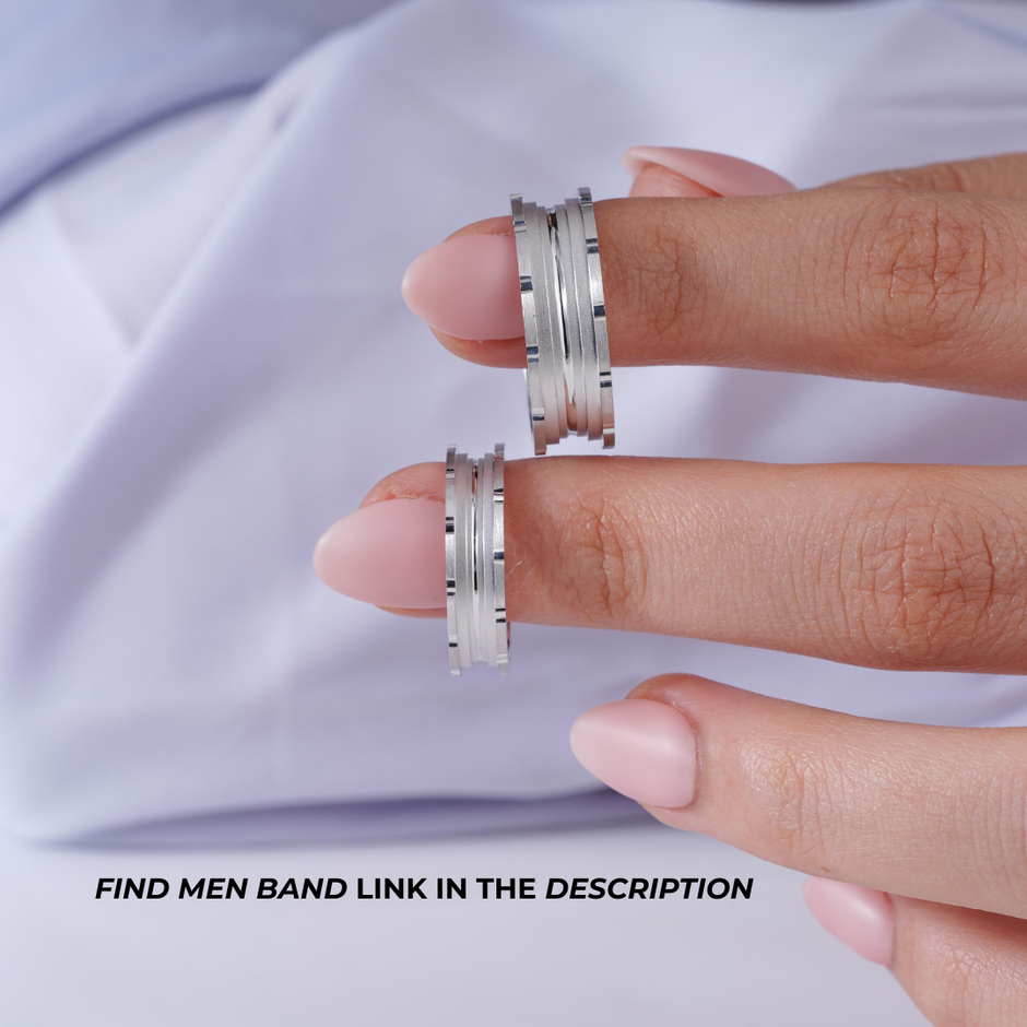 Dual Band Diamond Cut 925 Sterling Silver Couple Band for Women