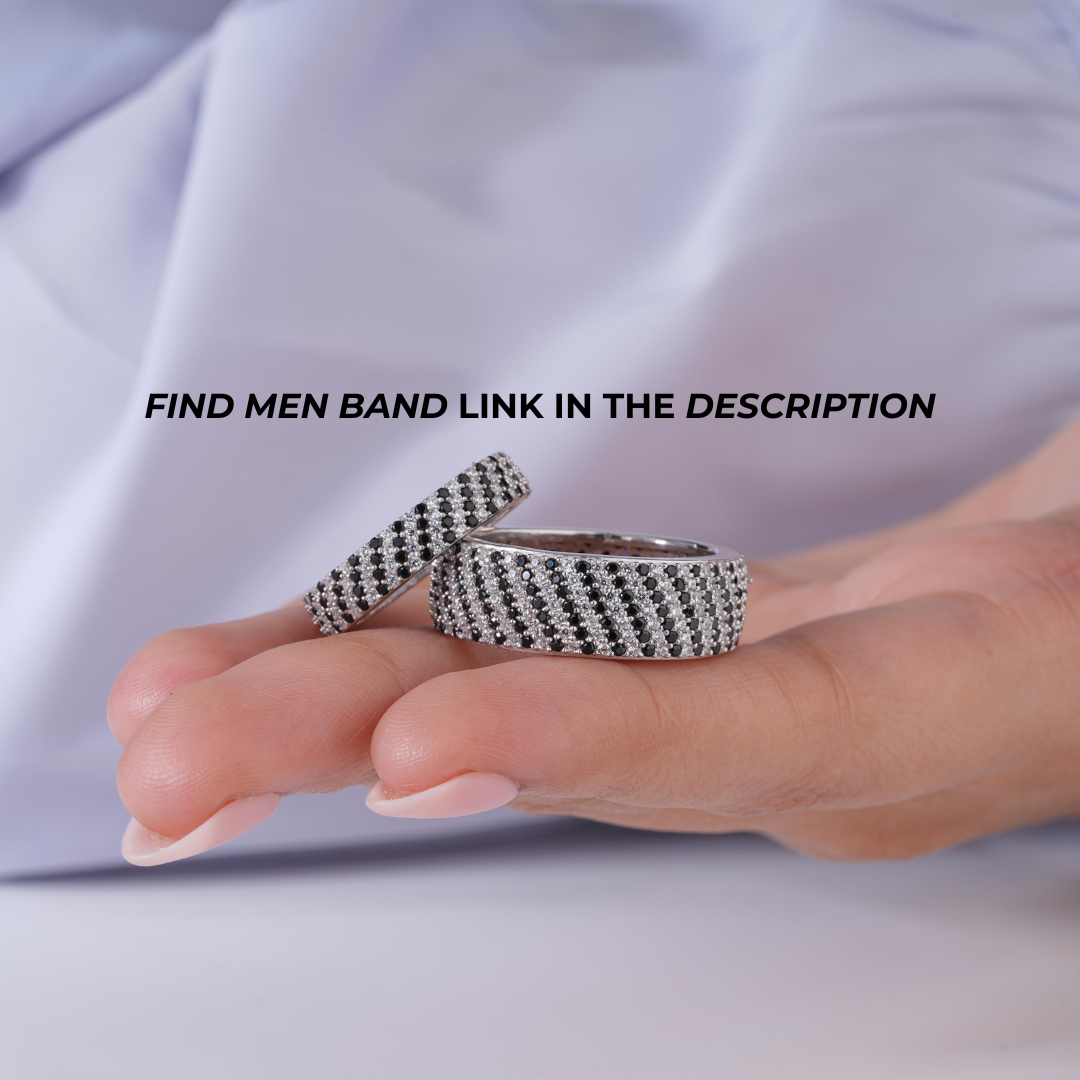 Black & White Diamond Pave Design 925 Sterling Silver Couple Band for Women