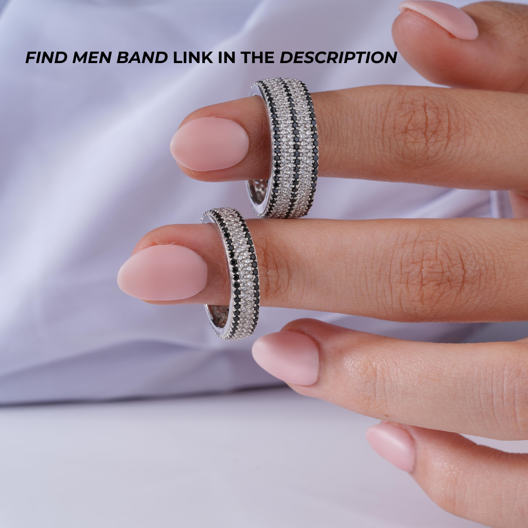 Dual Tone Sparkle Diamond 925 Sterling Silver Couple Band for Women