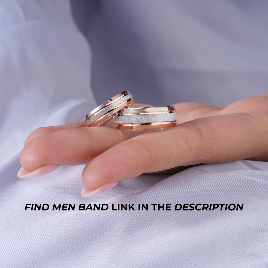 Modern Dual-Tone Diamond 925 Sterling Silver Rose Gold Couple Band for Women