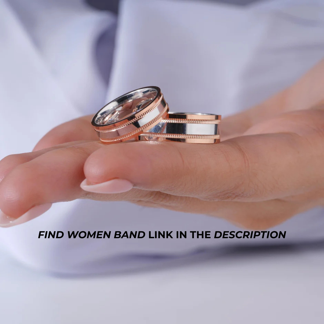 Minimal Luxe Dual Finish 925 Sterling Silver Rose Gold Couple Band for Men