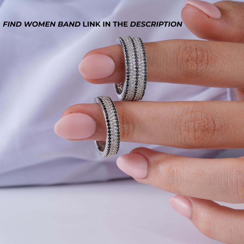 Black & White Pave Diamond 925 Sterling Silver Couple Band for Men