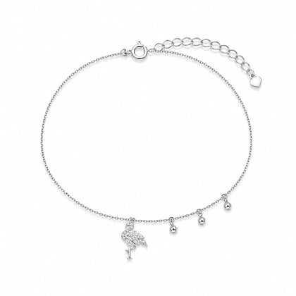 925 Sterling Silver CZ Flamingo Charm Bracelet for Women