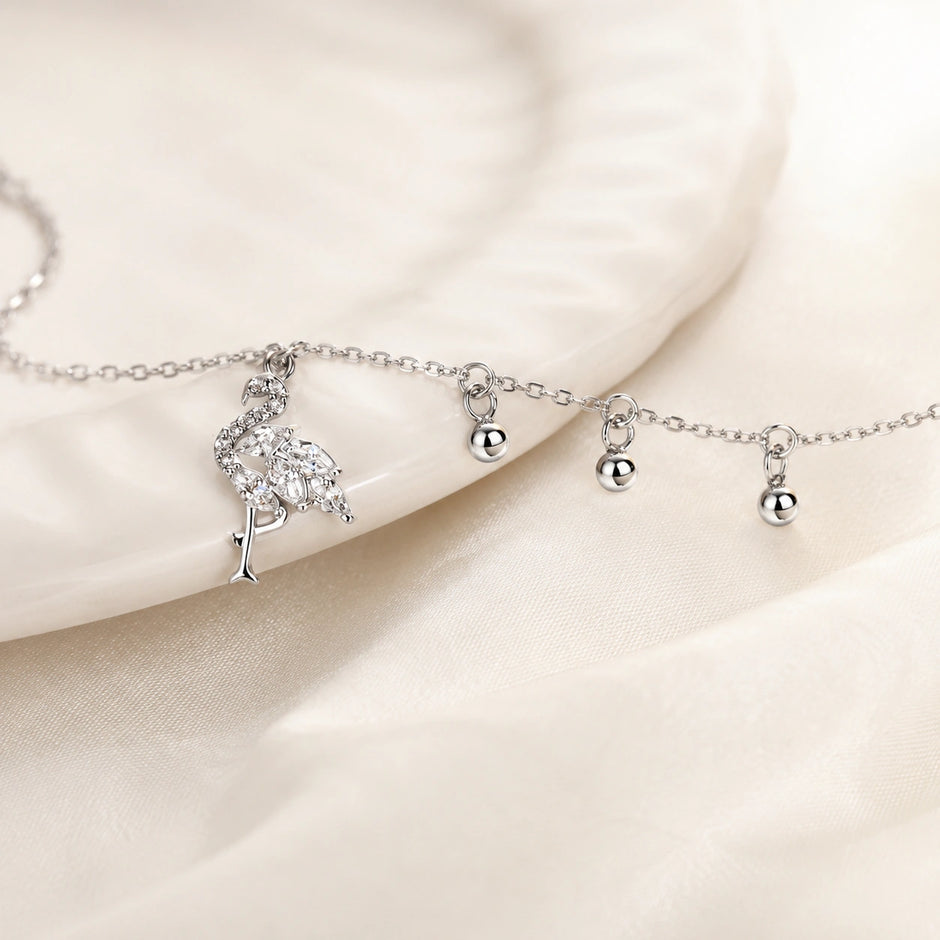 Flamingo Charm 925 Sterling Silver Bracelet for Women