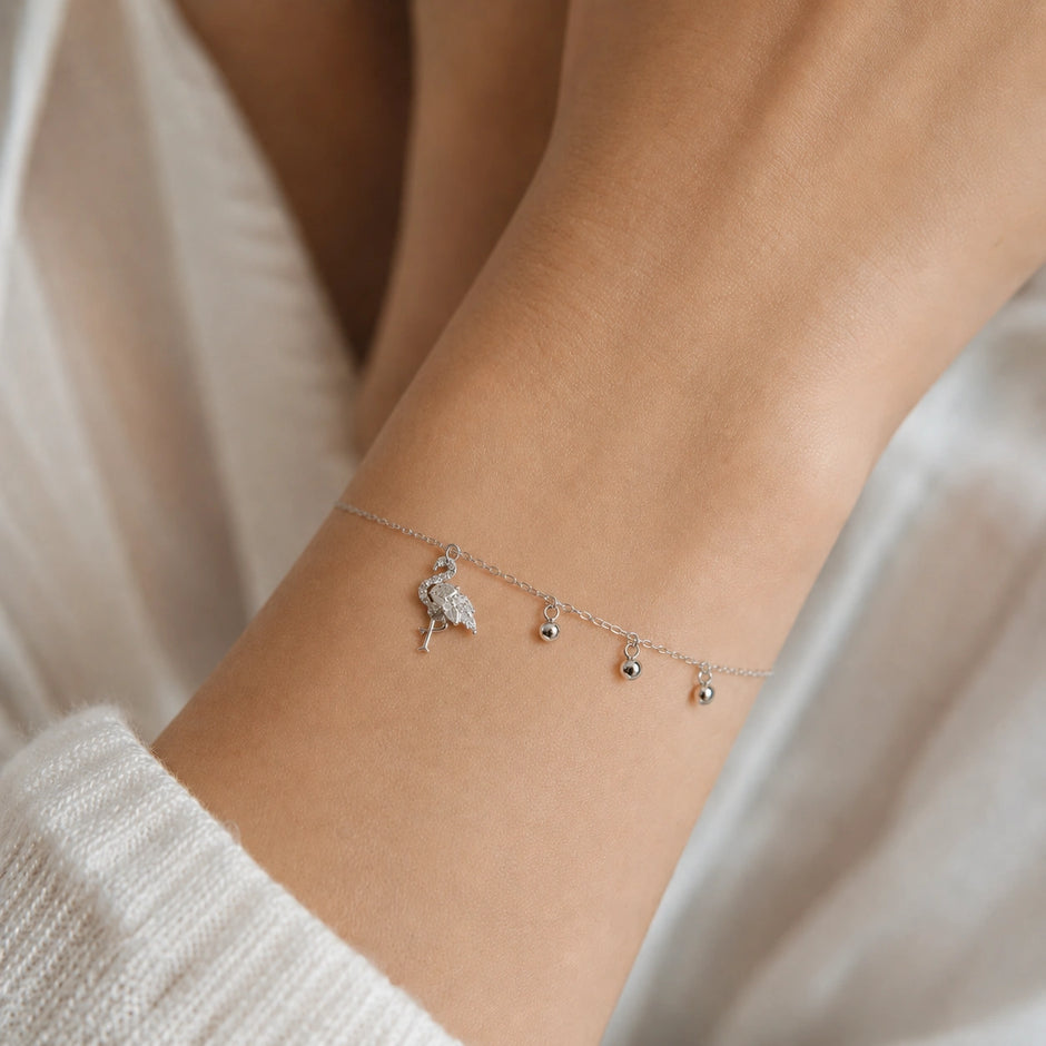 Flamingo Charm 925 Sterling Silver Bracelet for Women