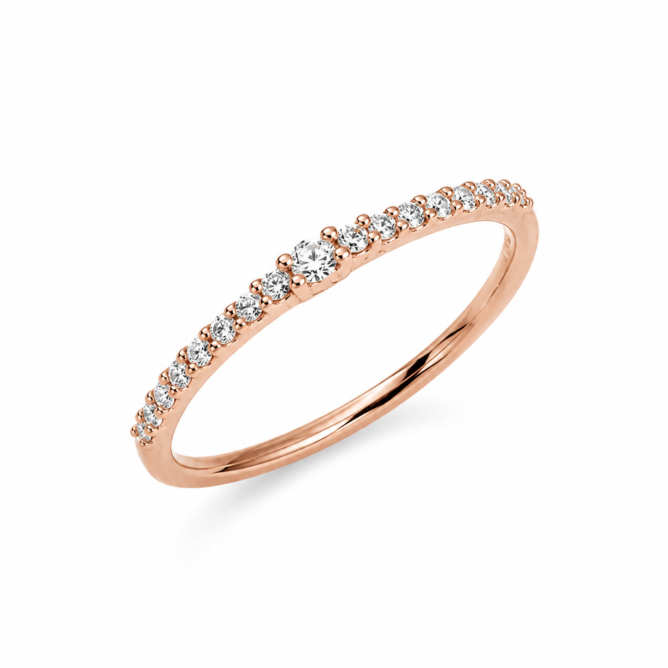 925 Sterling Silver Rose Gold Pavé CZ Band Ring.