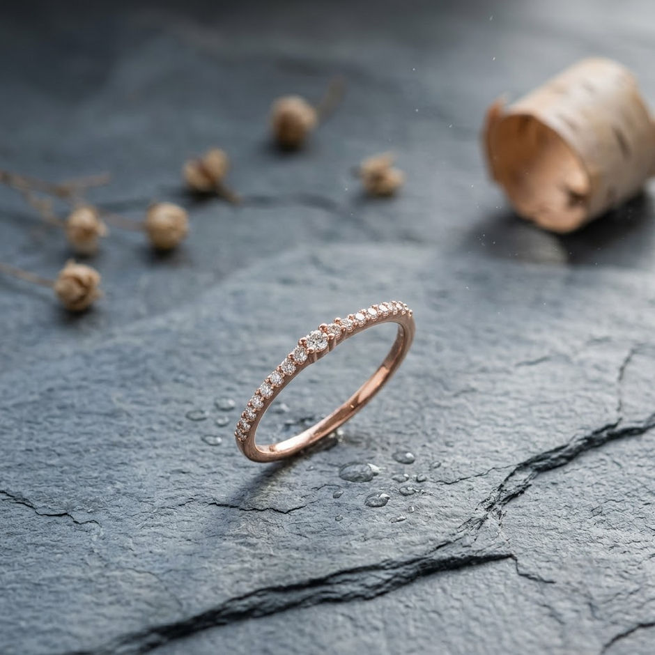 925 Sterling Silver Rose Gold Pavé CZ Band Ring.