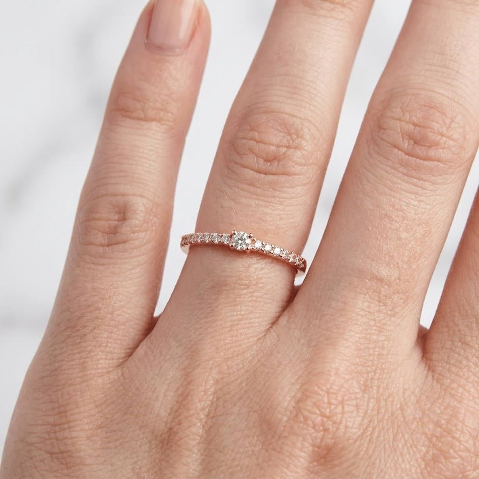 925 Sterling Silver Rose Gold Pavé CZ Band Ring.