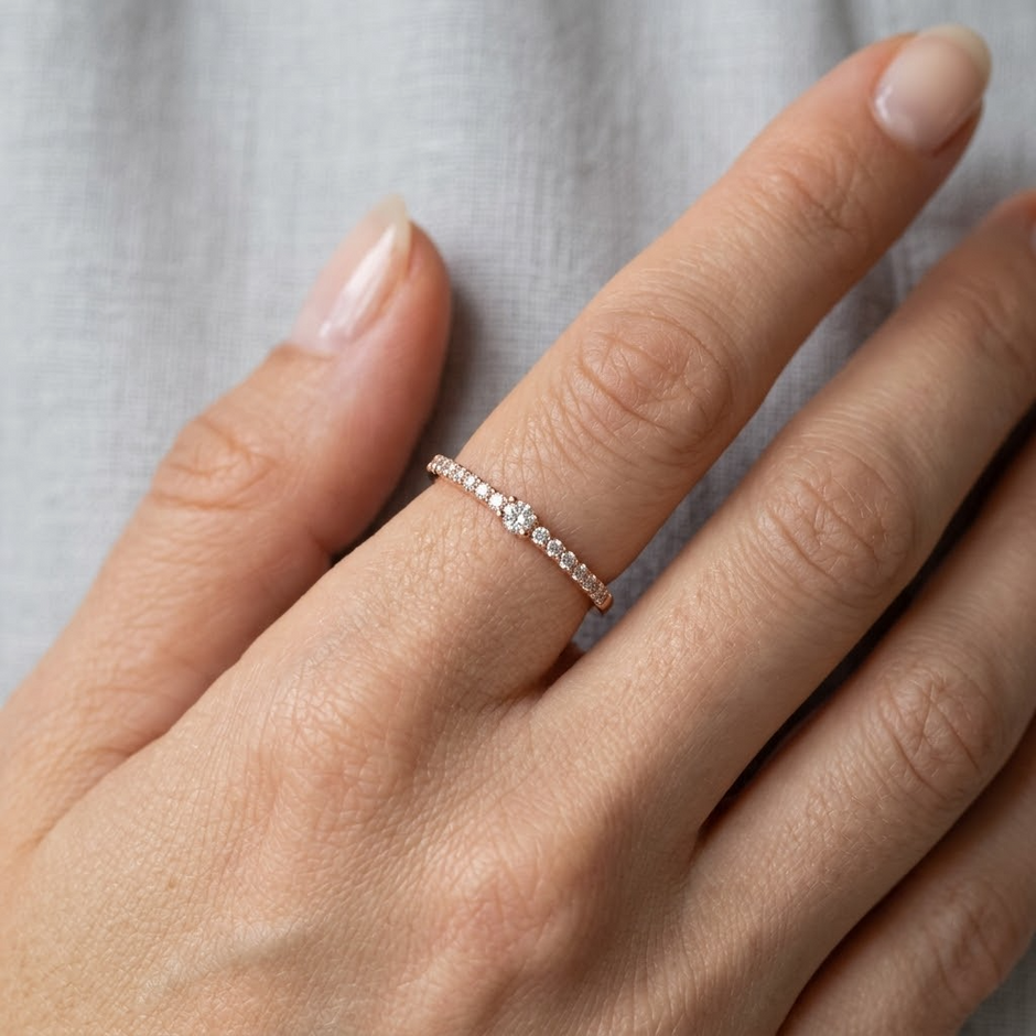925 Sterling Silver Rose Gold Pavé CZ Band Ring.