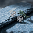 Floral Clover CZ Diamond Design 925 Sterling Silver Stud Earrings for Women