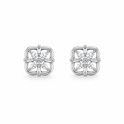 Floral CZ Diamond 925 Sterling Silver Stud Earrings for Women