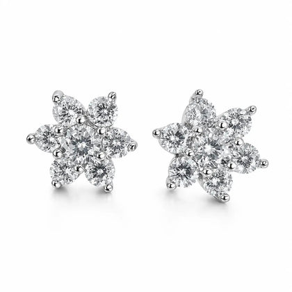 925 Sterling Silver Floral Cubic Zirconia Stud Earrings with Sparkling Flower Design for Women