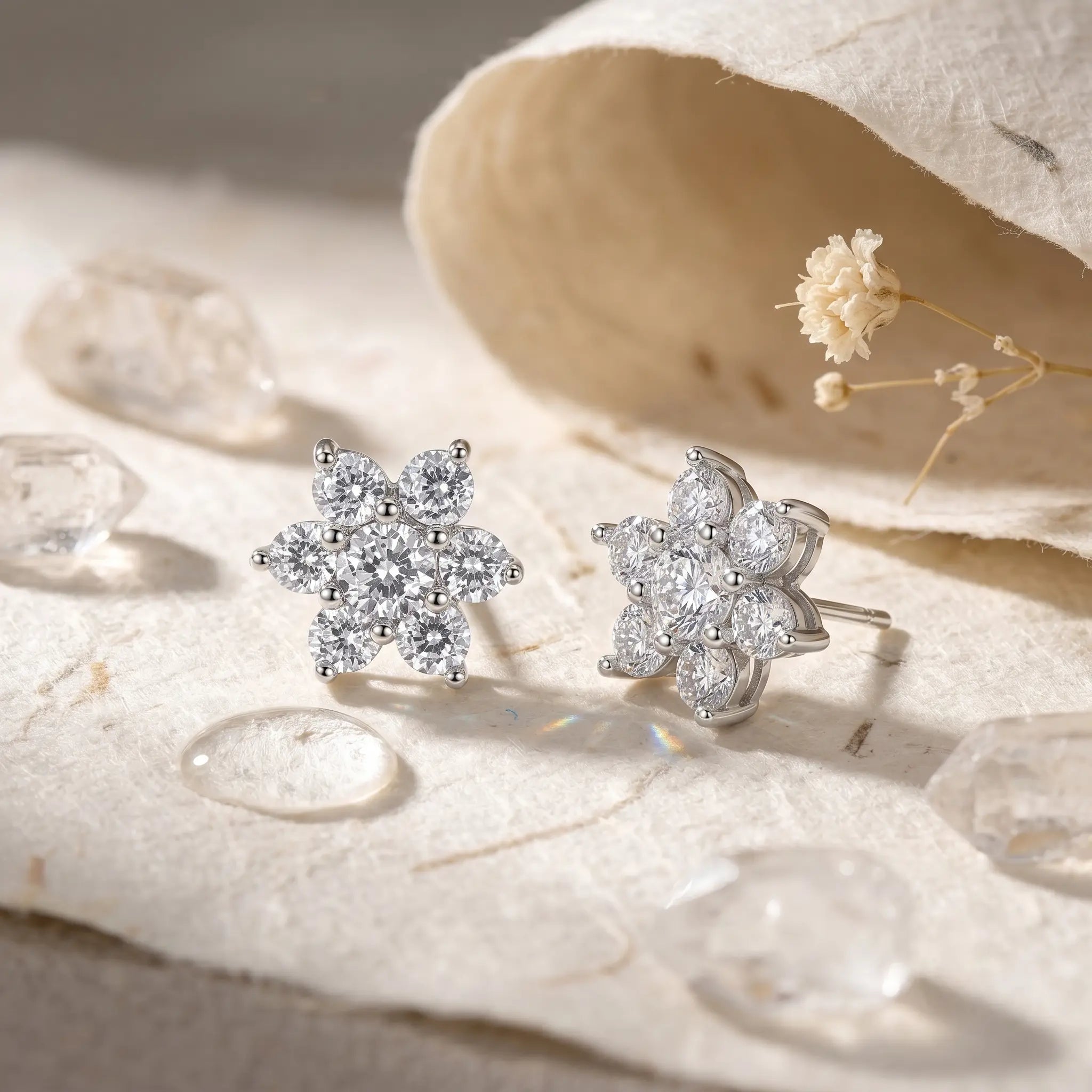 Floral Cluster Diamond 925 Sterling Silver Stud Earrings for Women