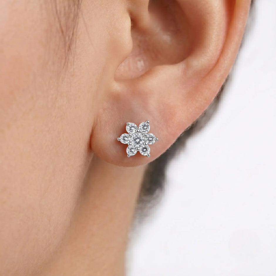 Floral Cluster Diamond 925 Sterling Silver Stud Earrings for Women