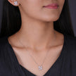 925 sterling silver white flower earrings and matching pendant necklace set for women with sparkling stone design