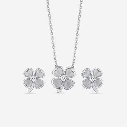 Floral Design CZ Diamond 925 Sterling Silver Pendant Set for Women