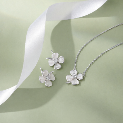 Floral Design CZ Diamond 925 Sterling Silver Pendant Set for Women