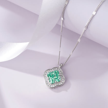 Floral Green Stone 925 Silver Pendant Necklace