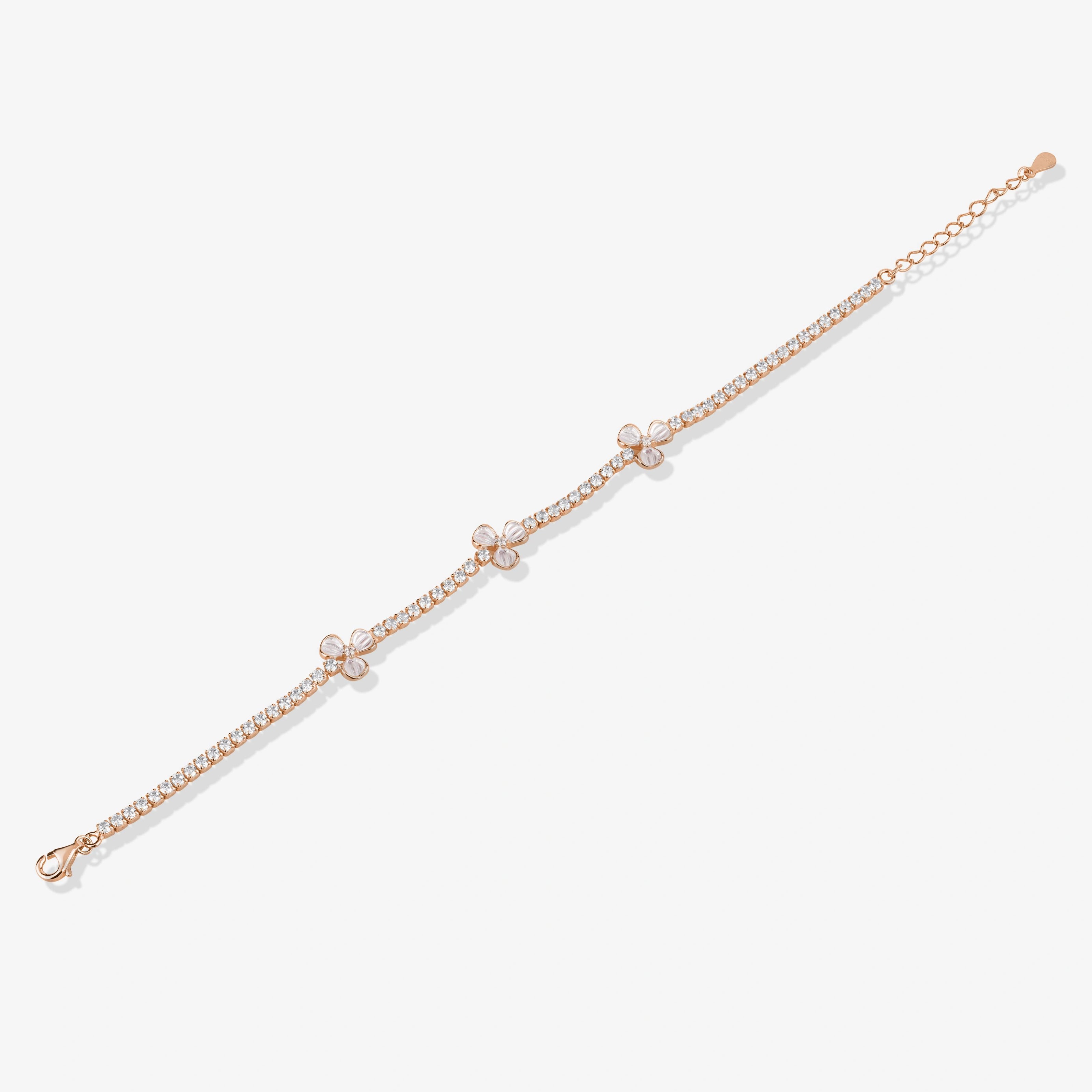 White Butterfly Diamond Adjustable Rose Gold Bracelet for Women