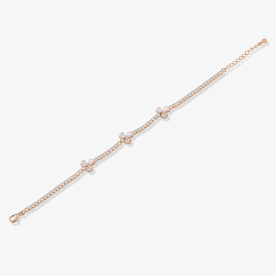 White Butterfly Diamond Adjustable Rose Gold Bracelet for Women