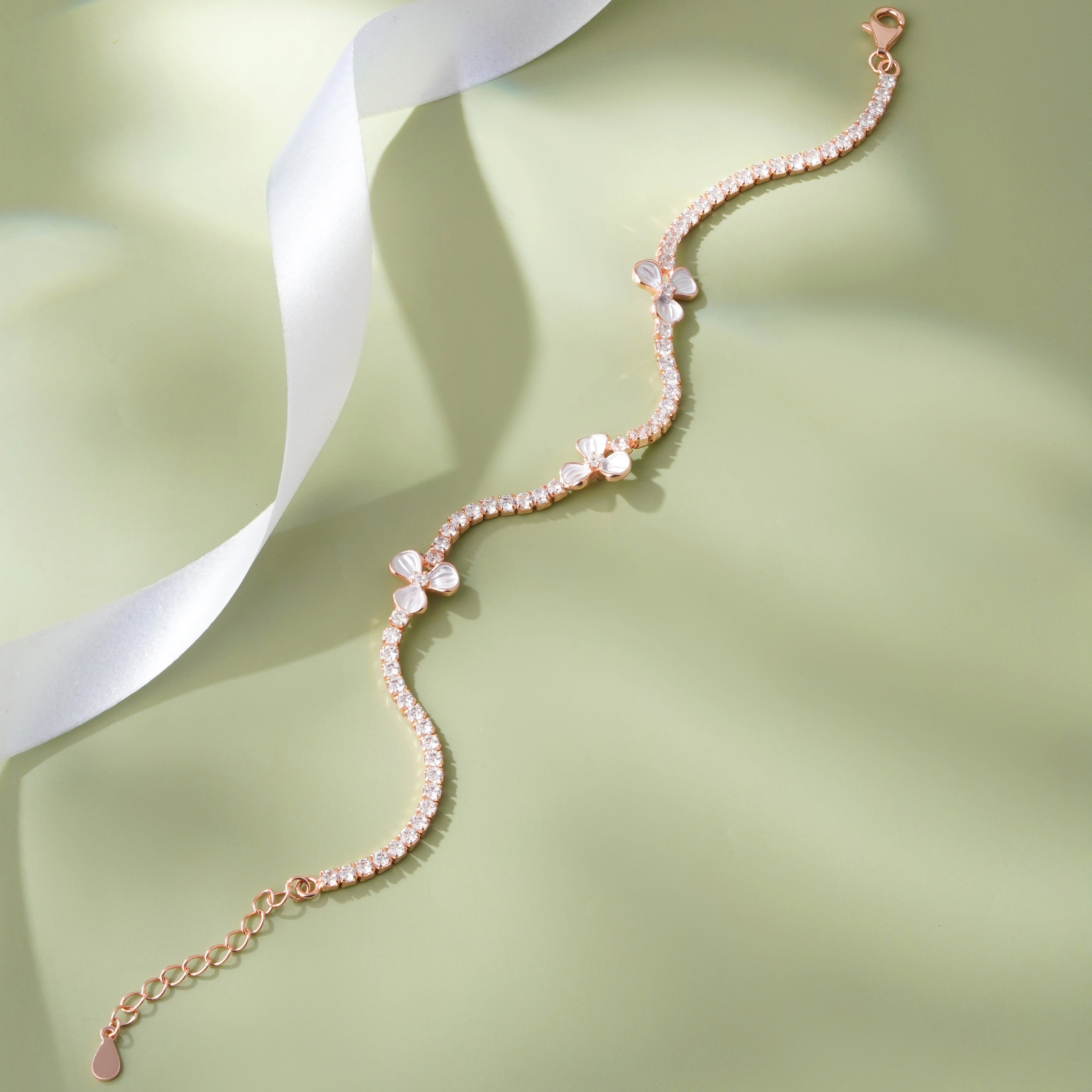Floral Design Trail Diamond in 925 Sterling Silver Rose Gold Tennis Bracelet for Women