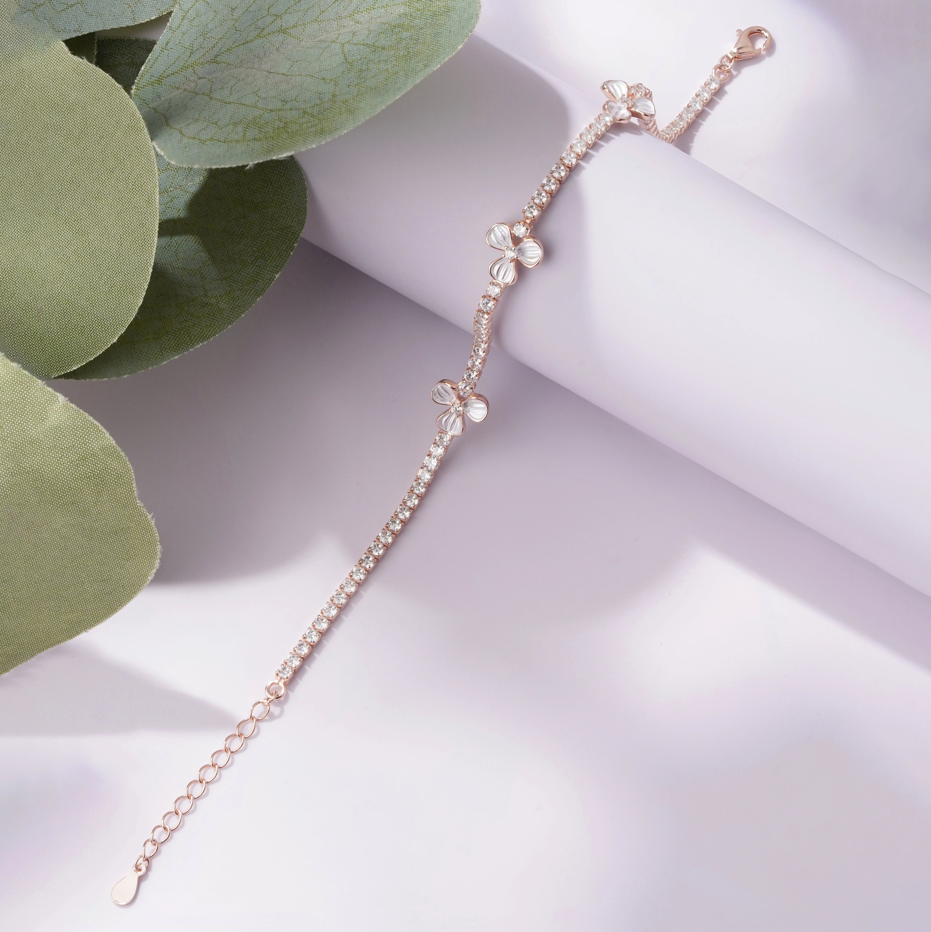 White Butterfly Diamond Adjustable Rose Gold Bracelet for Women