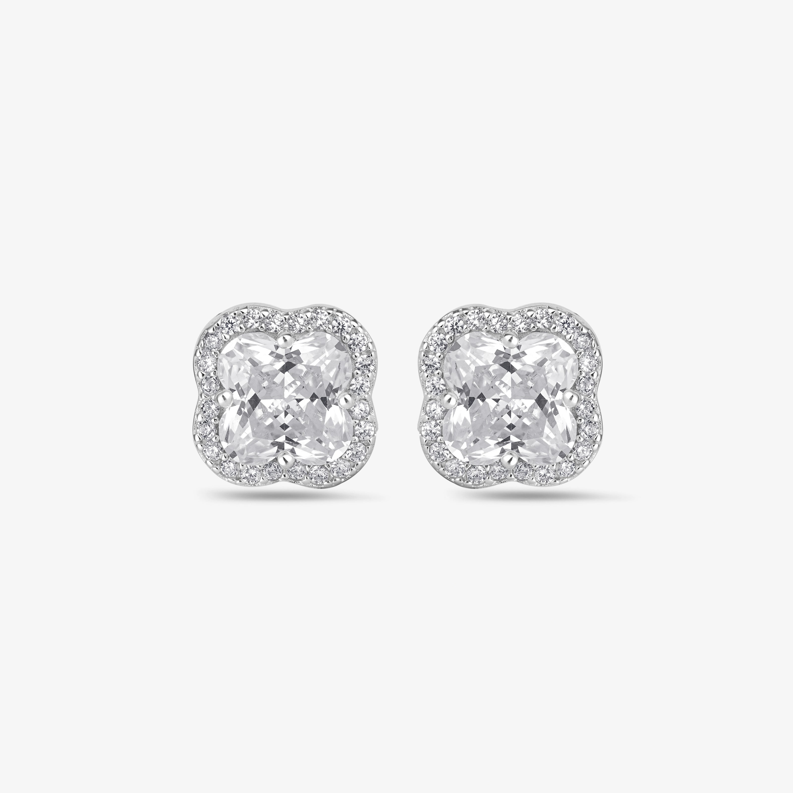 Floral Design White Diamond CZ Stud Earrings