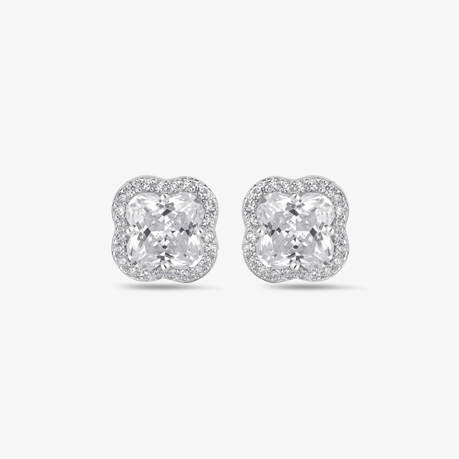 Floral Design White Diamond CZ Stud Earrings