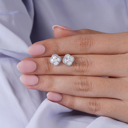 Floral Design White Diamond CZ Stud Earrings