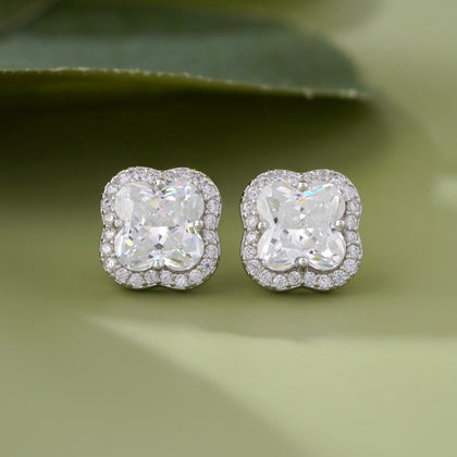 Floral Design White Diamond CZ Stud Earrings