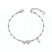 925 Sterling Silver Bracelet with Double CZ Heart Charms, Pearl Drop, and Beaded Chain on White Background