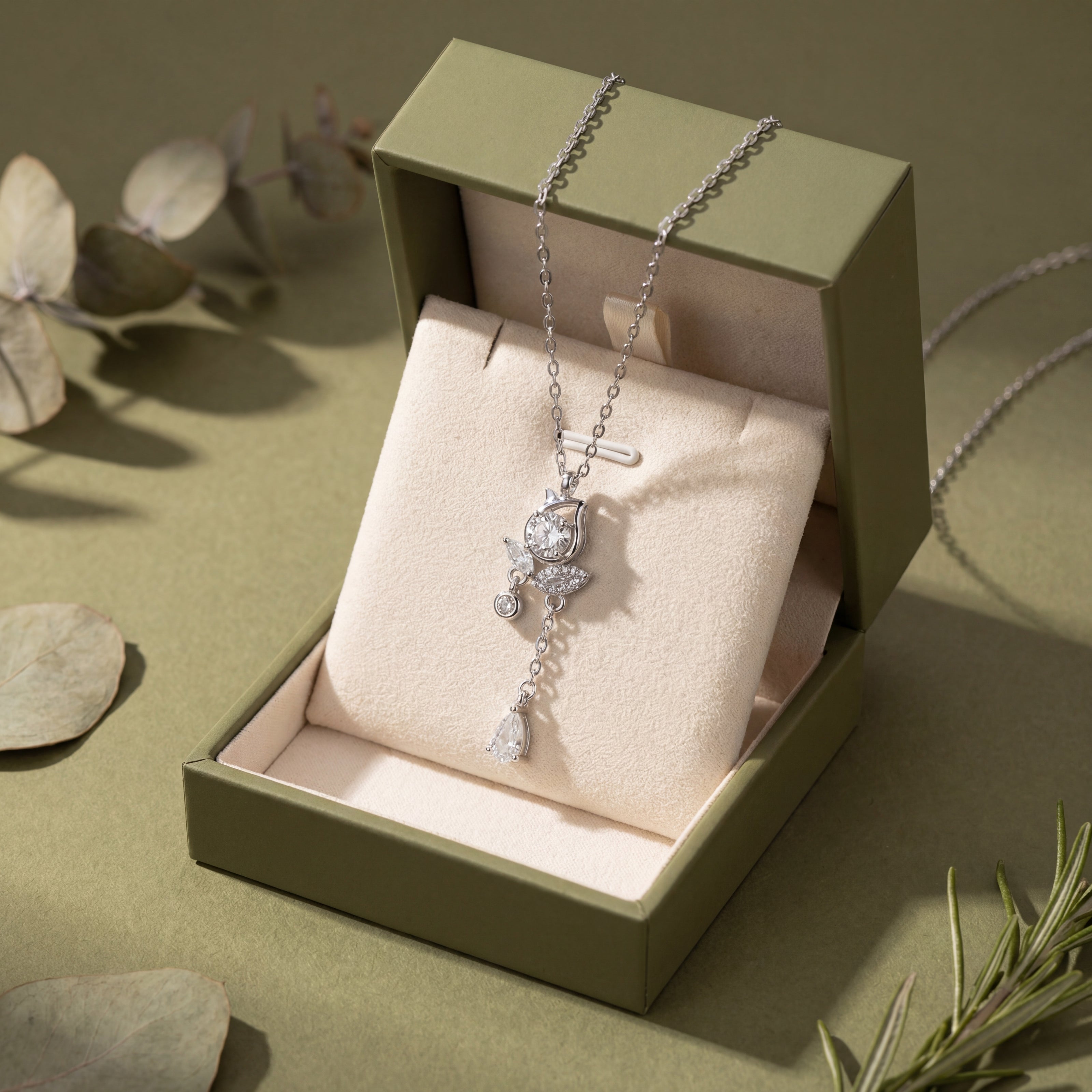 floral drop diamond 925 silver pendant chain