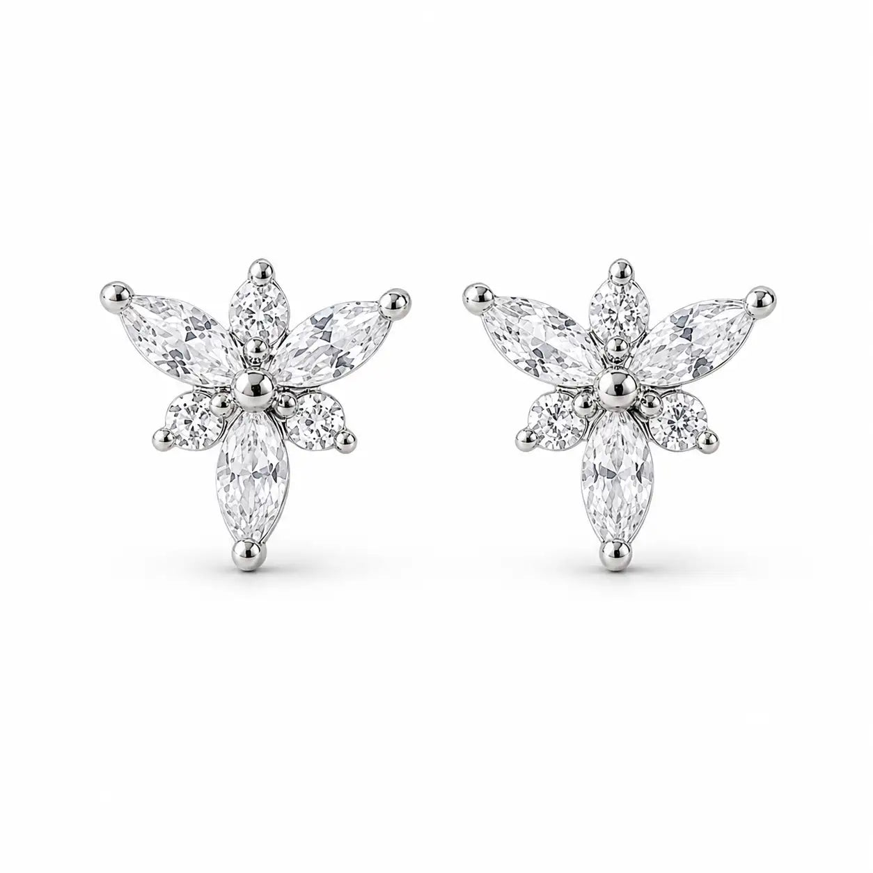 Floral Marquise Diamond 925 Sterling Silver Stud Earrings for Women