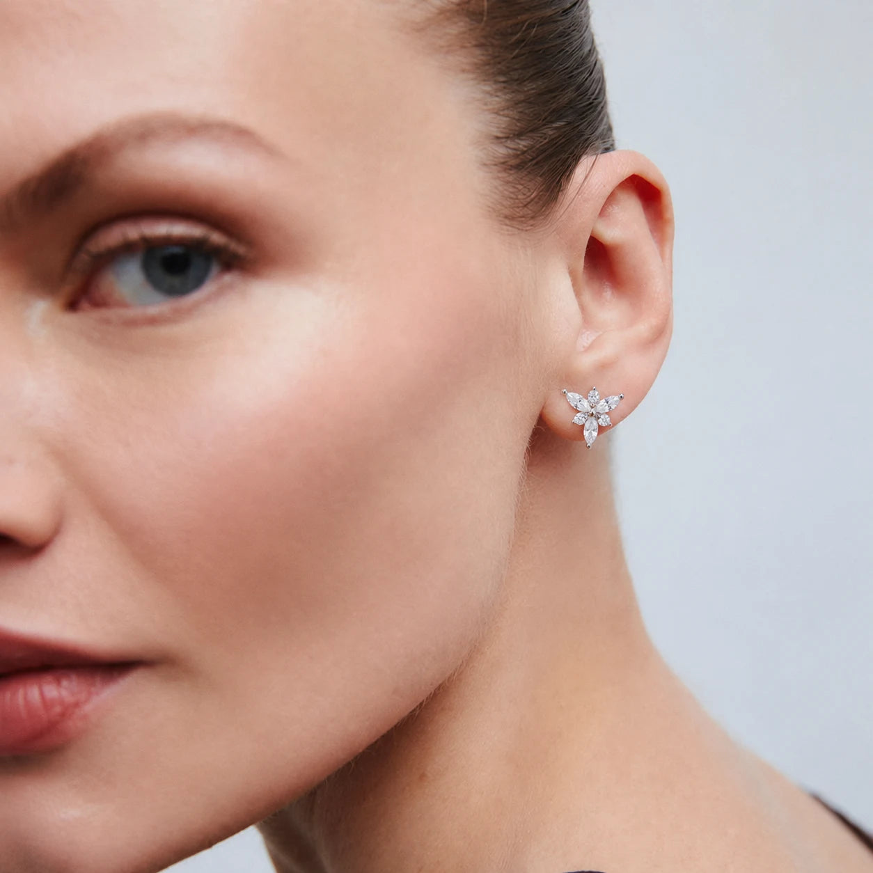 Floral Marquise Diamond 925 Sterling Silver Stud Earrings for Women