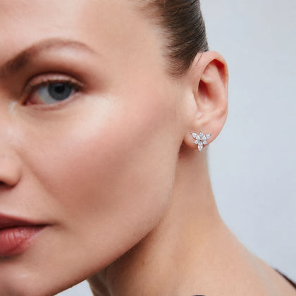 Floral Marquise Diamond 925 Sterling Silver Stud Earrings for Women