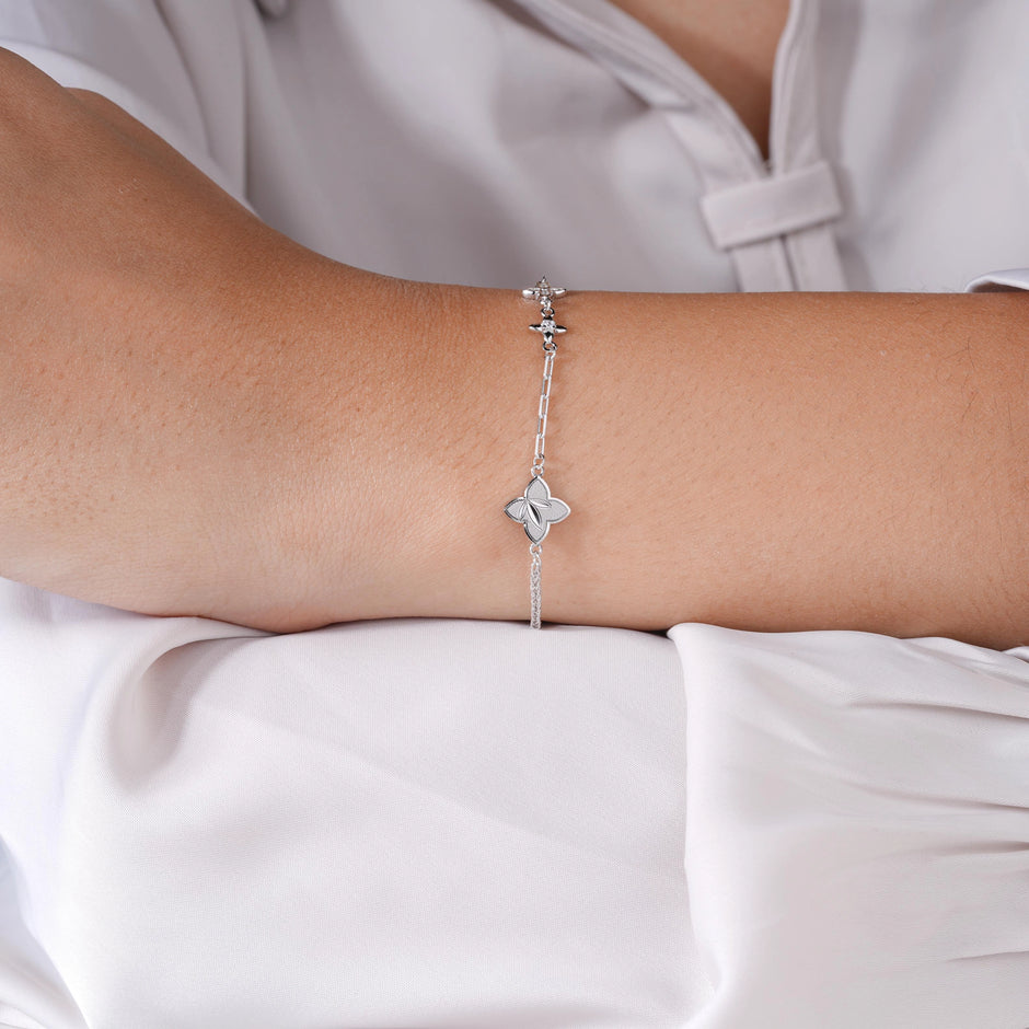 Butterfly Charm Adjustable Silver Bracelet for Women