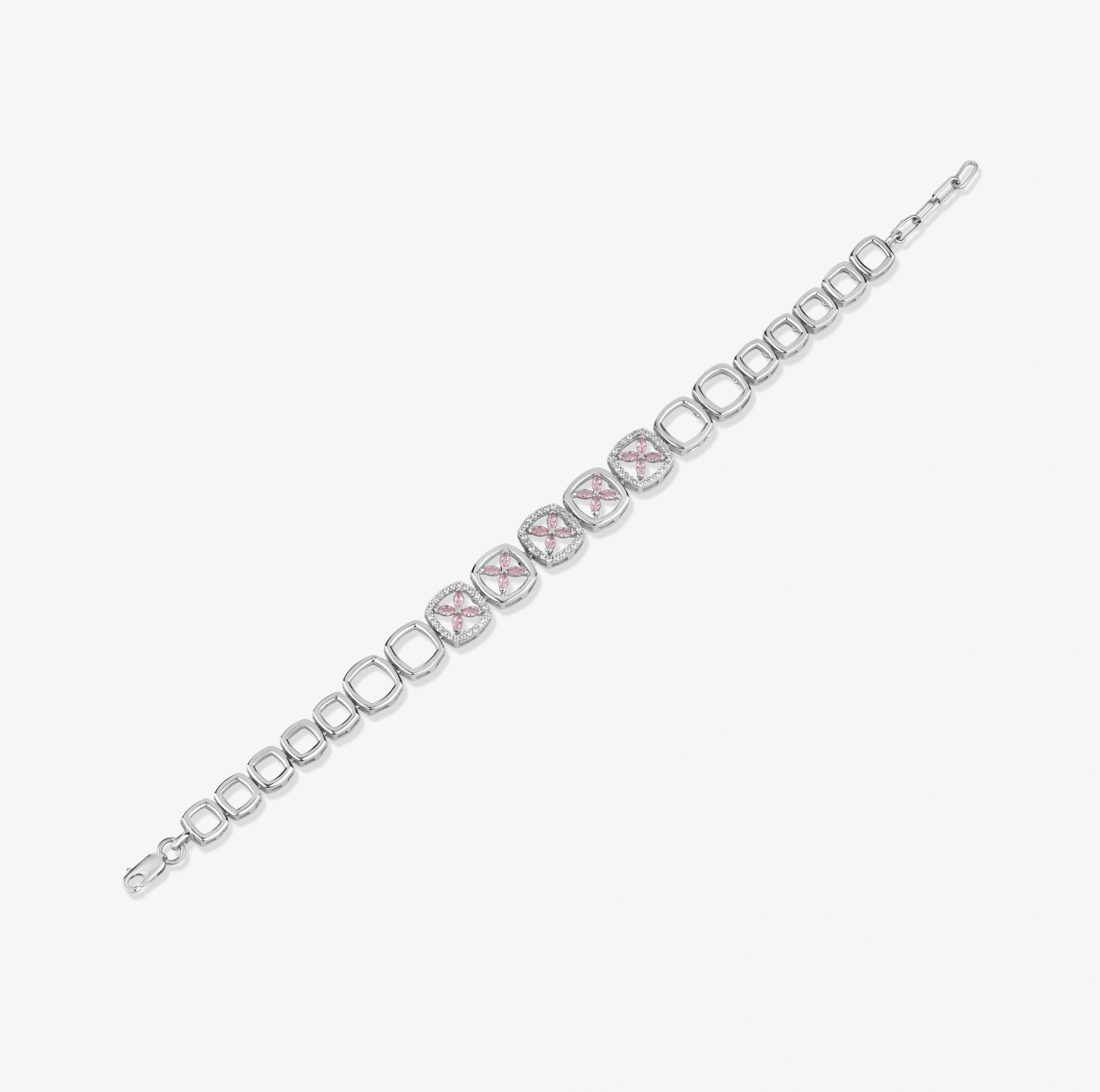 Floral Geometric Diamond Adjustable Silver Bracelet for Women