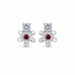 Floral Ruby & CZ Diamond 925 Sterling Silver Stud Earrings for Women