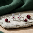 Floral Ruby & CZ Diamond 925 Sterling Silver Stud Earrings for Women