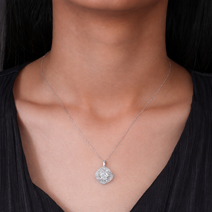 Floral Cushion Cut White Diamond CZ 925 Sterling Silver Pendant Necklace for Women
