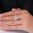 Floral Cushion Cut White Diamond CZ 925 Sterling Silver Pendant Necklace for Women