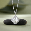 Floral Cushion Cut White Diamond CZ 925 Sterling Silver Pendant Necklace for Women