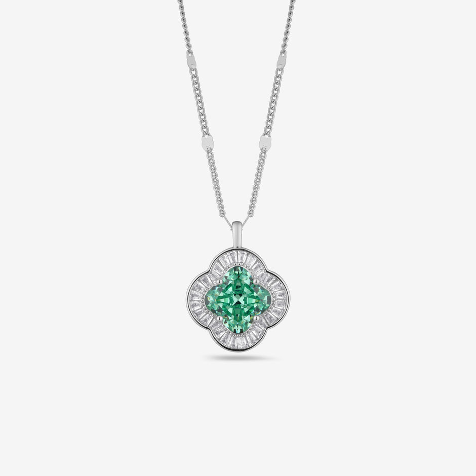 Floral Green Stone 925 Silver Pendant Necklace