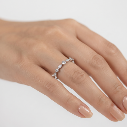 Floral Marquise & Round CZ 925 Sterling Silver Ring for Women