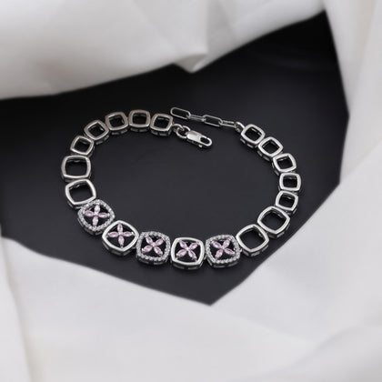 Floral Geometric Diamond Adjustable Silver Bracelet for Women