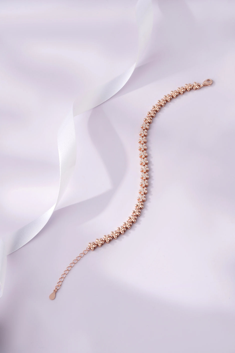 Floral Tennis Diamond Adjustable Rose Gold Bracelet for Women