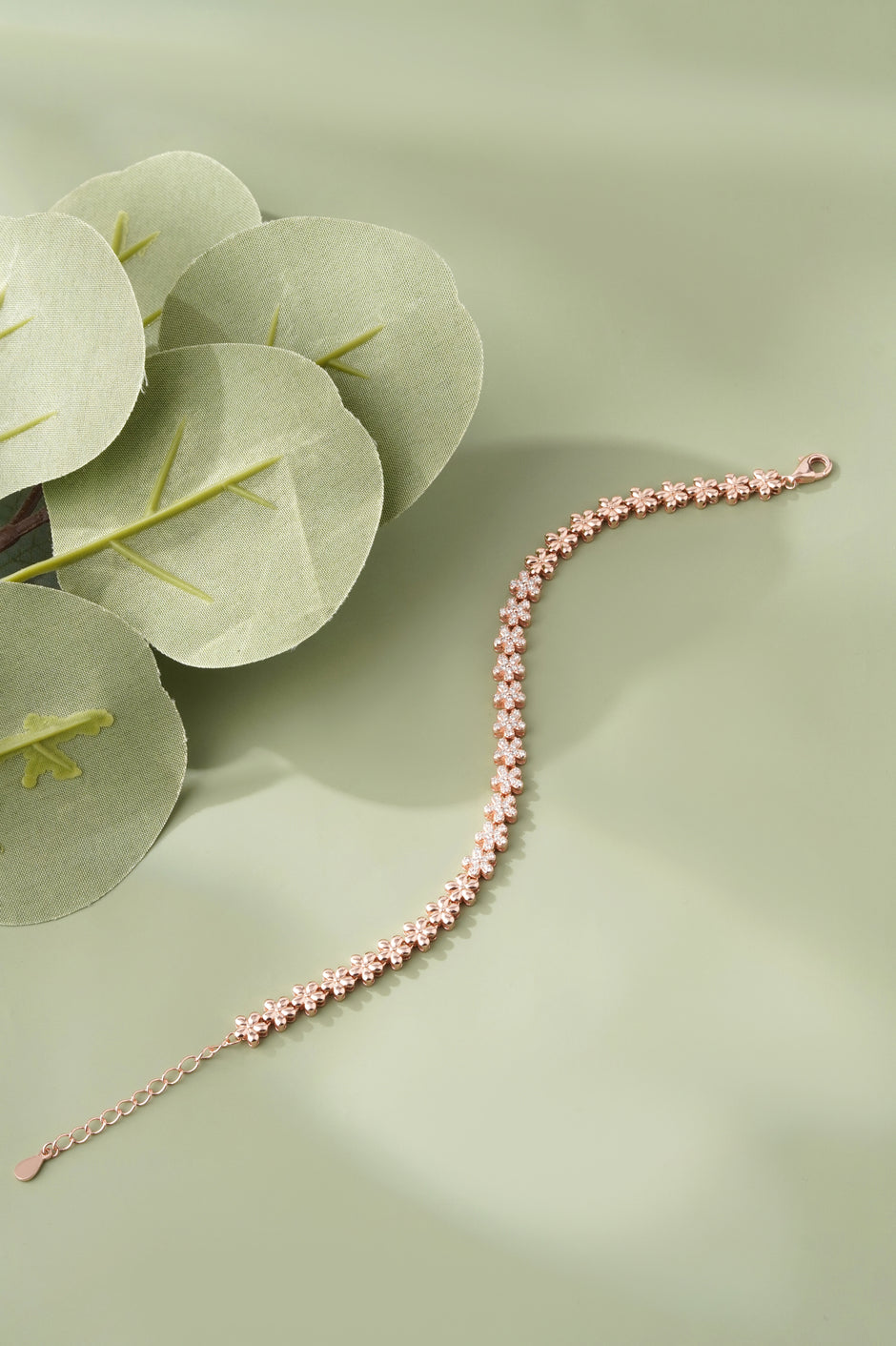 Floral Tennis Diamond Adjustable Rose Gold Bracelet for Women