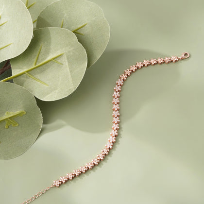 Floral Tennis Diamond Adjustable Rose Gold Bracelet for Women