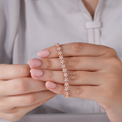 Floral Tennis Diamond Adjustable Rose Gold Bracelet for Women