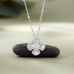 flower design white stone 925 silver pendant chain